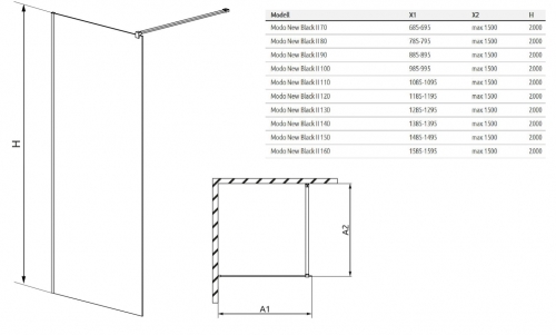 Radaway Modo New Black II 160 Walk-in zuhanyfal 389164-54-01