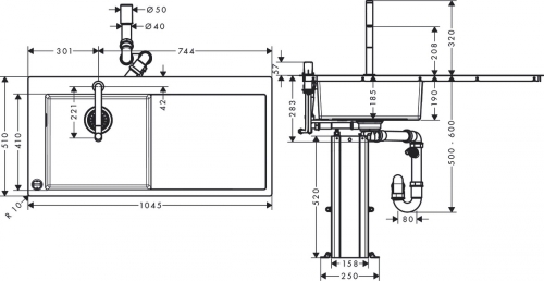 Hansgrohe C71-F450-12 mosogató és rozsdamentes acél csaptelep kombináció 450 szett 43230800