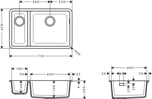 Hansgrohe S510-U635 munkalap alá rögzített mosogató 180/450, kőszürke 43433290