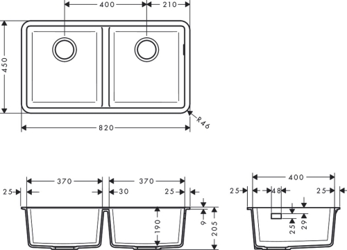 Hansgrohe S510-U770 munkalap alá rögzített mosogató 370/370, kőszürke 43434290