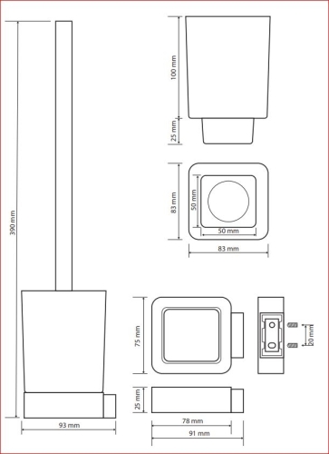 Sapho BEMETA SOLO Fali WC kefetartó, 83x390x93mm, króm 139113142