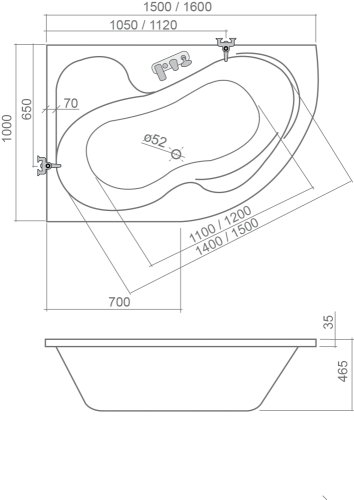 Sani Pro Tullip 150x100 cm aszimmetrikus sarokkád balos 5157000