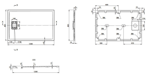 POLYSAN ACORA 120x80x3,5cm öntöttmárvány zuhanytálca, fehér AC004