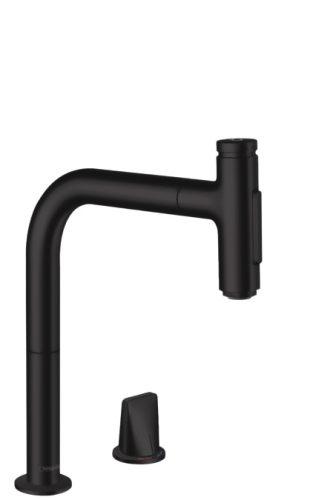 Hansgrohe M71 M7120-H200 2-lyukú egykaros konyhai csaptelep kihúzható kifolyóval, matt fekete 73818670