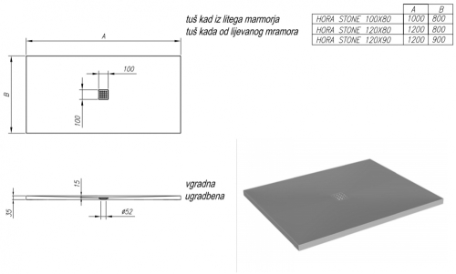 Kolpa-San Hora Stone LM Antracit 120x90 zuhanytálca 5973340