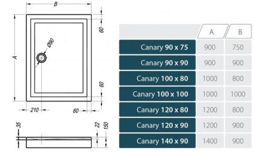 Kolpa-San Canary 120x80 zuhanytálca 597200