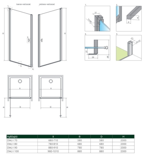 Radaway Nes DWJ I 70 cm-es zuhanyajtó, jobbos 10026070-01-01R