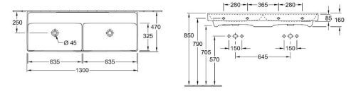 Villeroy & Boch Collaro 130x47 cm mosdó, csaplyuk nélkül 4A34D201 (4A34 D2 01)