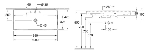 Villeroy & Boch Collaro 100x47 cm mosdó CeramicPlus felülettel 4A33A5R1 (4A33 A5 R1)