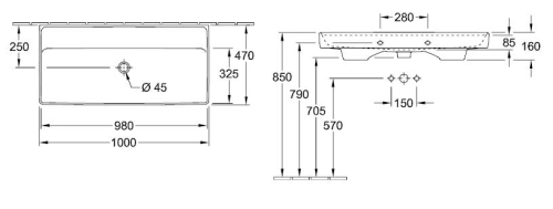 Villeroy & Boch Collaro 100x47 cm mosdó, csaplyuk nélkül  CeramicPlus felülettel 4A33A3R1 (4A33 A3 R1)