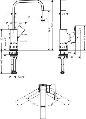 Hansgrohe Metropol egykaros mosdócsaptelep 230 push-open lefolyóval, szálcsiszolt bronz 32511140