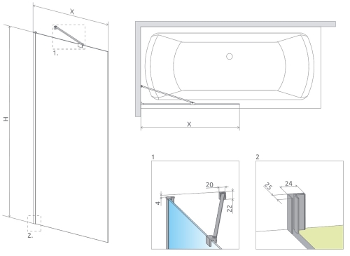 Radaway Idea Black PNJ 80 kádparaván, fekete 10001080-54-01