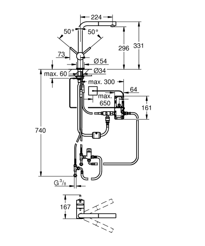 Grohe Minta Touch egykaros mosogató csaptelep kihúzható fejjel, supersteel 31360DC1