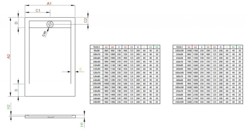 Radaway Teos F 130x80 cm szögletes öntöttmárvány zuhanytálca, antracit HTF13080-64