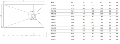 Radaway Kios F 120x70 cm szögletes öntöttmárvány zuhanytálca, fehér KF1270-53