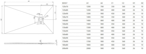 Radaway Kios F 100x80 cm szögletes öntöttmárvány zuhanytálca, szürke KF1080-52