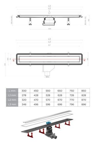 Pestan CONFLUO Premium line Króm/Fekete-üveg zuhanyfolyóka, 300 mm 13000290