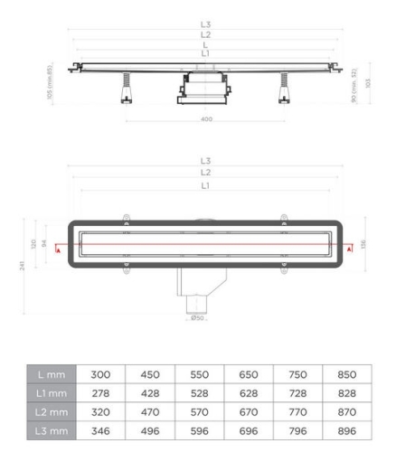 Pestan CONFLUO Premium line Króm/Fehér-üveg zuhanyfolyóka, 550 mm 13000282