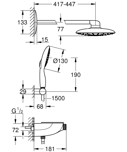 Grohe Rainshower System SmartControl 360 MONO Combi termosztátos zuhanyrendszer 26446LS0