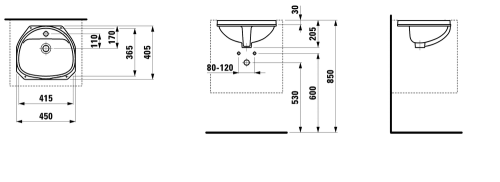 Laufen Bijou 41,5x36,5 cm alulról beépíthető mosdó H8112200000001