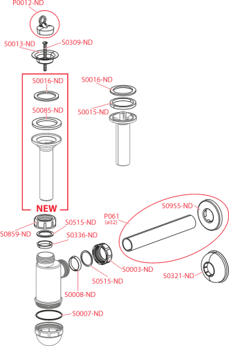 Alcaplast A410 Mosdószifon DN32 rozsdamentes leeresztővel DN63