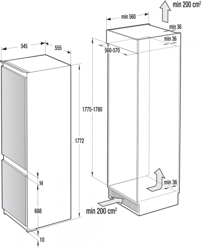 Gorenje NRKI5182A1 beépíthető kombinált hűtőszekrény (732555)