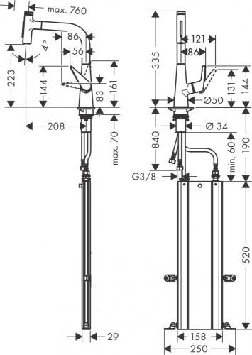 Hansgrohe Talis Select M5117-H220 egykaros konyhai csaptelep kihúzható kifolyóval, rozsdamentes acél 73868800