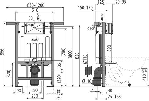 Alcaplast AM102/850 Jádromodul Falsík alatti szerelési rendszer száraz szereléshez