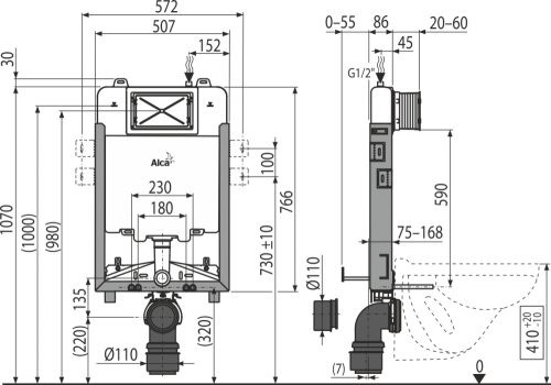 Alcaplast AM1115/1000 Renovmodul Slim Falsík alatti szerelési rendszer befalazáshoz