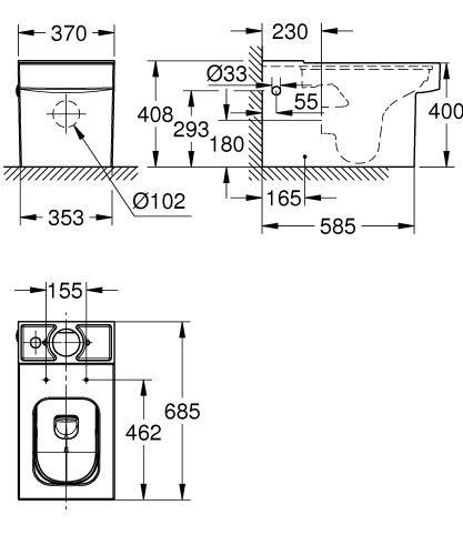 Grohe Cube Ceramic perem nélküli monoblokkos wc csésze Guard felülettel 3948400H