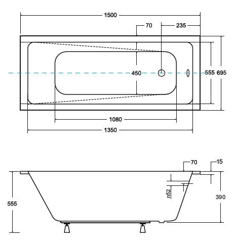 Besco Modern Slim 150x70 cm-es egyenes kád