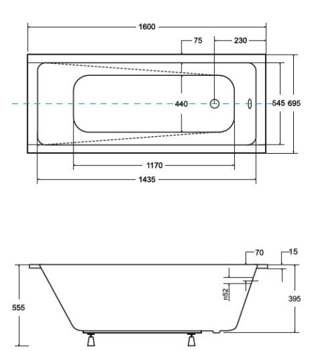 Besco Modern Slim 160x70 cm-es egyenes kád