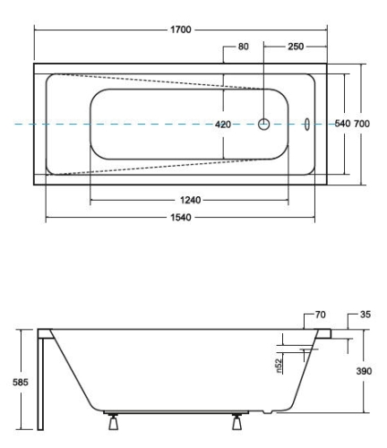 Besco Modern Slim 170x70 cm-es egyenes kád