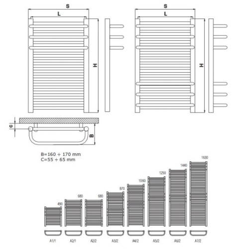 Radeco ARIA A1-500/1 design törölközőszárítós csőradiátor (380 W, fehér, 495x535 mm)
