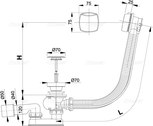 Alcaplast A51CRM Automata kádszifon készlet, króm 570 mm