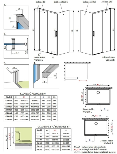 Radaway Idea Black S1 90 J fekete zuhanykabin oldalfal 387050-54-01R