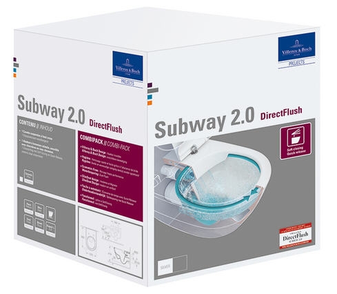 Villeroy & Boch Subway 2.0 fali wc, perem nélküli DirectFlush kombipack, ülőkével CeramicPlus felülettel 5614R2R1