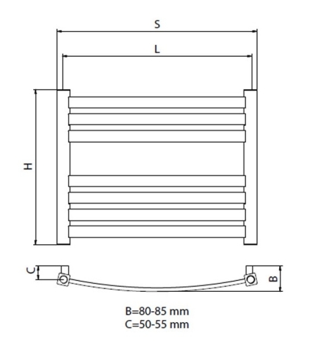 Radeco ENZO AK3-600/EL standard törölközőszárítós csőradiátor (595 W, fehér, 850x630 mm)