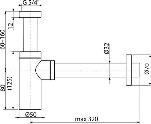 Alcaplast A400B DESIGN mosdószifon, DN32 fém, kerek, fehér