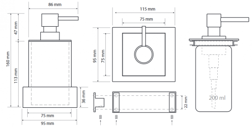 Sapho BEMETA GAMMA fali szappanadagoló, 115x115x95mm, 200ml, króm/fekete 145409012