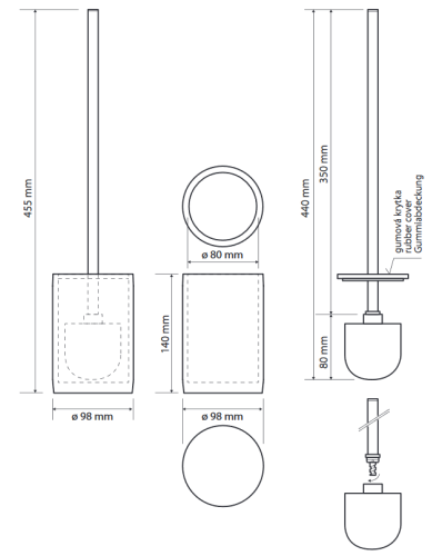 Sapho BEMETA GAMMA WC-kefetartó, 98x455x98mm, fehér 145713324