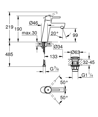 Grohe Concetto egykaros mosdócsaptelep M-es méret, klikk-klakkos leeresztővel 23932001