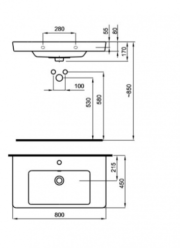 Roca Caserta pultra ültethető vagy falra szerelhető mosdó 80x45 cm A3270J0000