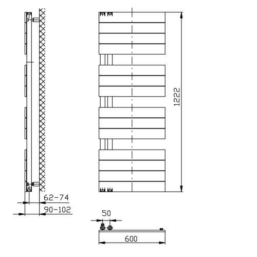 AQUALINE MILI fürdőszobai radiátor, 600x1222mm, 632W, fehér DC620T