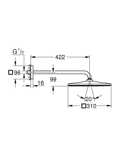 GROHE Rainshower Mono 310 Cube Fejzuhany szett 422 mm, 1 funkciós, 9,5 liter matt hard grafit 26564AL0