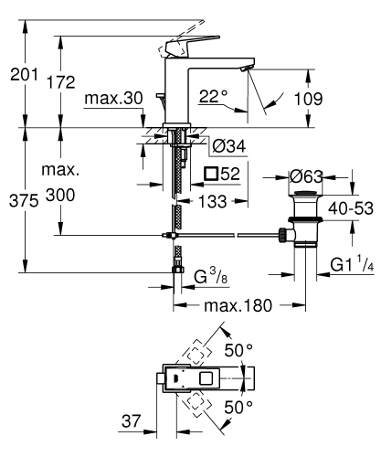 GROHE Eurocube egykaros mosdócsaptelep M-es méret, matt hard grafit 23445AL0