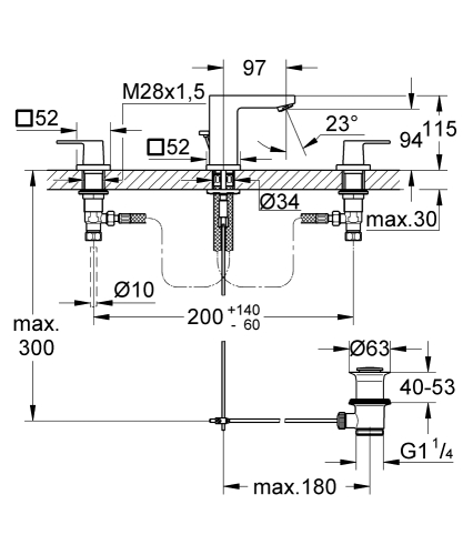 GROHE Eurocube 3-lyukas mosdócsaptelep S-es méret, matt hard grafit 20351AL0