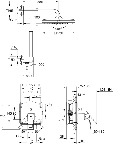 GROHE Eurocube zuhanyrendszer Tempesta 250 Cube fejzuhannyal 25239000