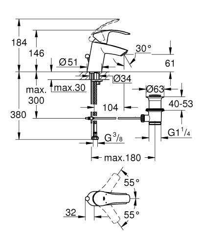 Grohe Eurosmart egykaros mosdócsaptelep S-es méret 23456002