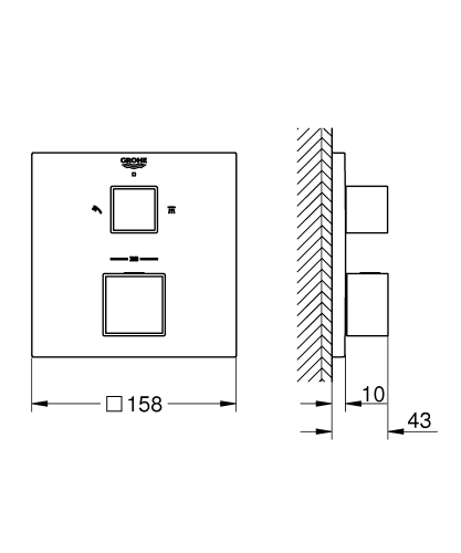 Grohe Grohtherm Cube Termosztátos zuhany keverő 2 kimenethez, beépített elzáró/váltó szeleppel, matt hard grafit 24154AL0